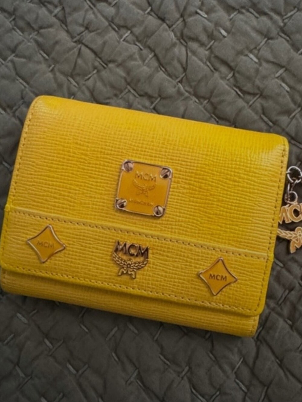 MCM Yellow Leather Logo Compact Wallet/ Gorgeous Pre Loved Condition